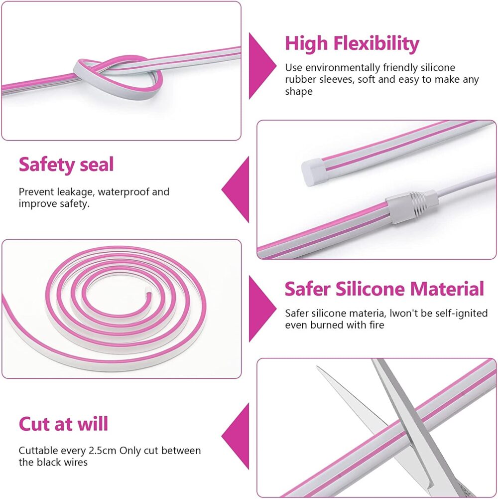 12 Volt Neon Light Pink Flex LED Strip 5 Meter