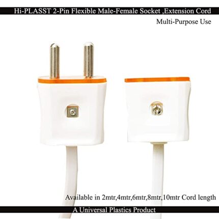 2 Pin Flexible Male-Female Socket , Flat Wire , Extension Cord for Multipurpose Use