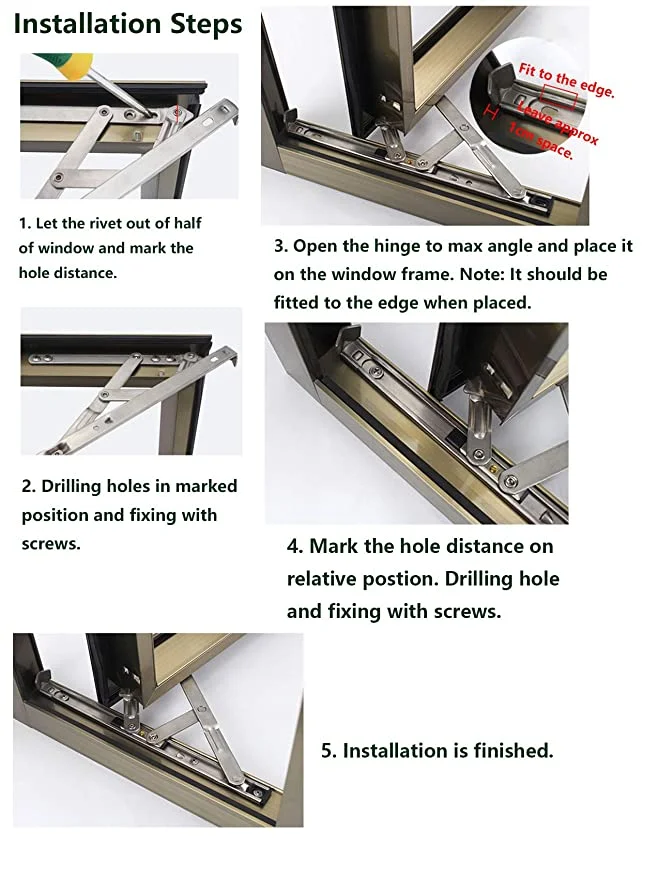 Casement Window Hinges 10-inch Stainless Steel Friction Stay Hinges - 1Pair