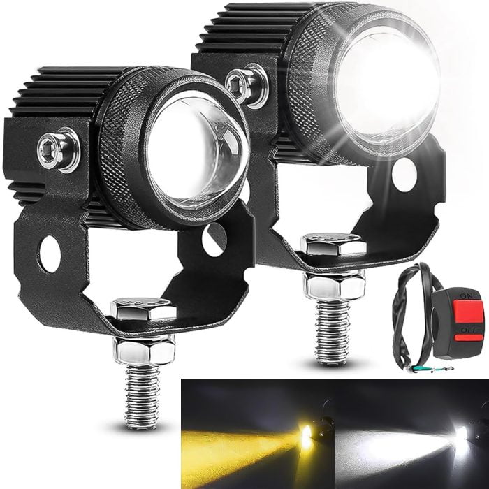 2Pcs Motorcycle LED Headlight Motorbike Driving Fog Spot Light Switch Bracket