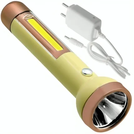2 In 1 Rechareable LED Flashlight Torch 1800mah (8 Hours) with COB Spotlight Torch