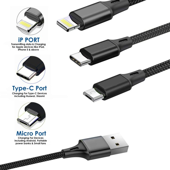 3 in 1 Nylon Braided Charging Cable