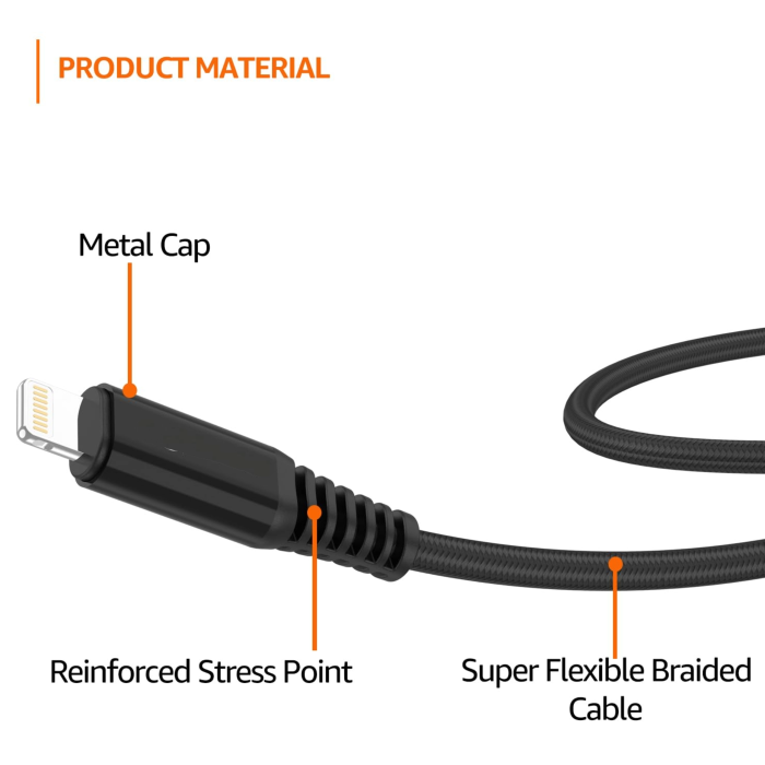 Type C To Lightning Charging Data Cable Durable Nylon Braided