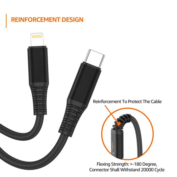 Type C To Lightning Charging Data Cable Durable Nylon Braided