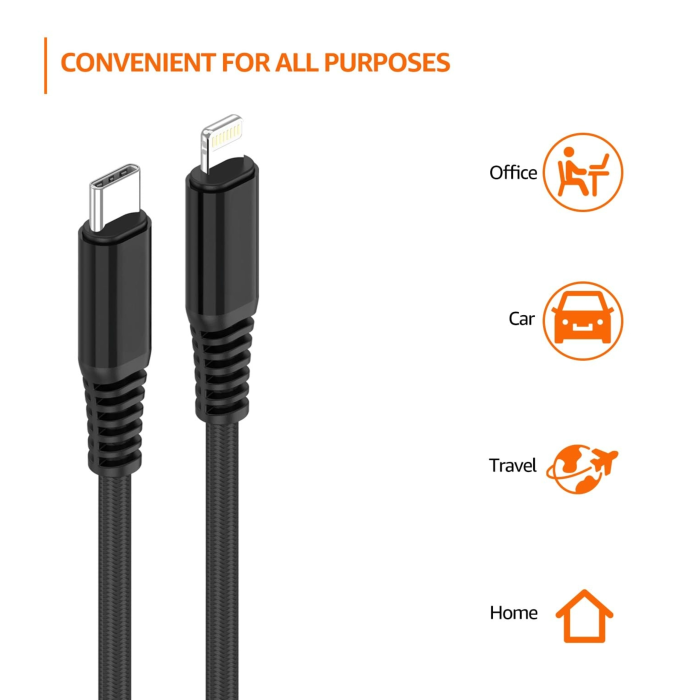 Type C To Lightning Charging Data Cable Durable Nylon Braided