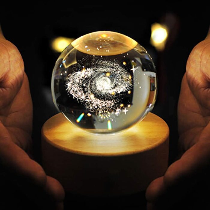 Galaxy 3D Crystal Glass Ball Night Light Lamp With Wooden Base