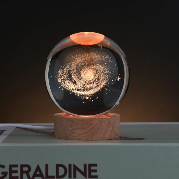 Galaxy 3D Crystal Glass Ball Night Light Lamp With Wooden Base