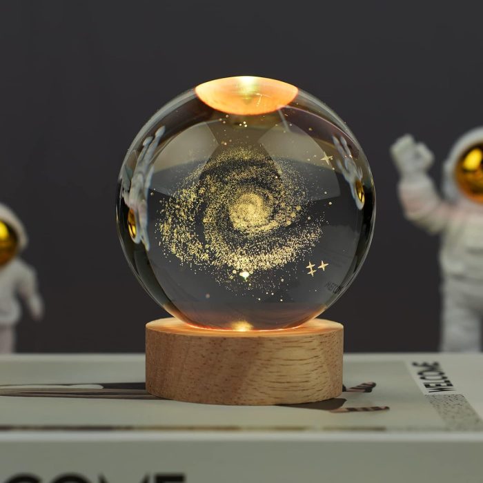 Galaxy 3D Crystal Glass Ball Night Light Lamp With Wooden Base