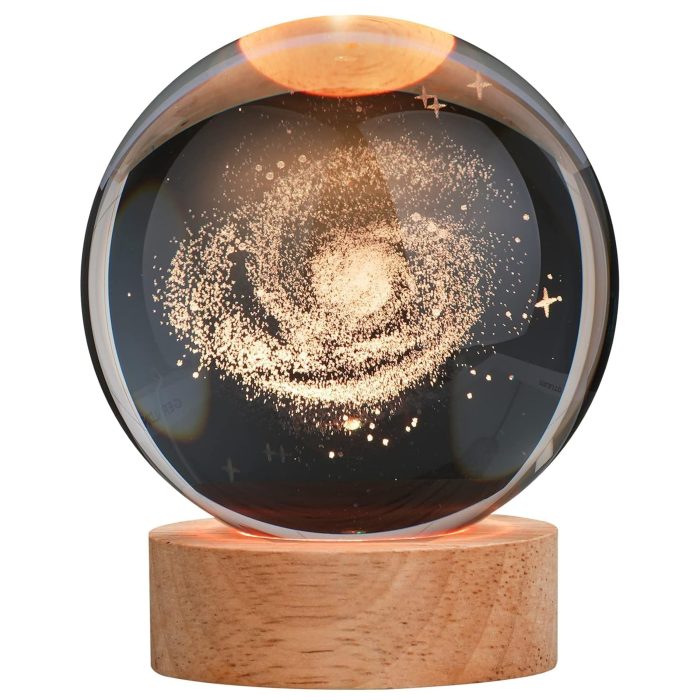 Galaxy 3D Crystal Glass Ball Night Light Lamp With Wooden Base