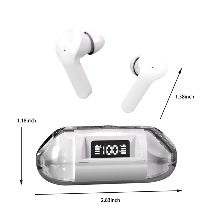 Wireless Bluetooth 5.3 Headphones Transparent Digital Display Headphones Mini in Ear Wireless Sports Headphones Single Case Fast Charing 200MAh