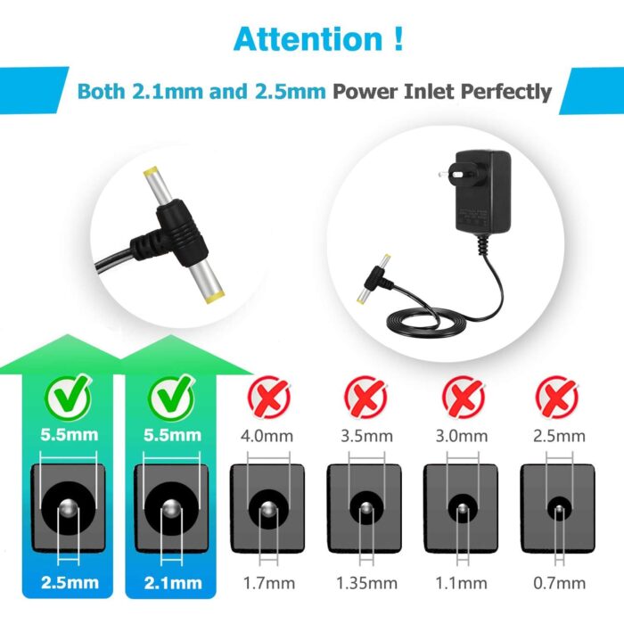 ▶VOLTAGE & COMPATIBILITY - Input 100V-240V 50/60Hz; Output: 12V 2Amp, 12Watt. Output adaptor Self-Adapting Barrel jack size: 5.5mm x 2.1mm (applicable 2.5mm) positive (+) center. Suitable for CCTV Cameras, LED Strip light, l TV Box, ed tape light, Game machine, Small TV set, Camcorder keyboard, BT speakers, GPS, webcam, router, Speaker, etc most appliances in which the input voltage is 12V and the max rating power is equal to 12 Watt. ▶BUILT-IN MULTIPLE SAFETY PROTECTION SYSTEMS - Automatic overvoltage cut-off, over current cut-off, over-temperature cut-off, short circuit cut-off. We focus on producing premium quality and safe power adapters. No noise, no spontaneous combustion, no explosion, no fire hazard, safe to use. Low energy consumption, High Efficiency, Incredibly Low Fault Rates, No Minimum Load. ▶EXTENDED CORD: 6.6 ft (2m) cord length to give you ample room to set up; high quality 100% oxygen-free pure copper wire allows you to easily use it in a relatively wide range, which is much longer than ordinary adapter cables. ▶DURABLE DESIGN - Robust casing protects against bumps, scratches, drops, withstands pressure, and keeps internal components safe during emergencies enhanced longevity.