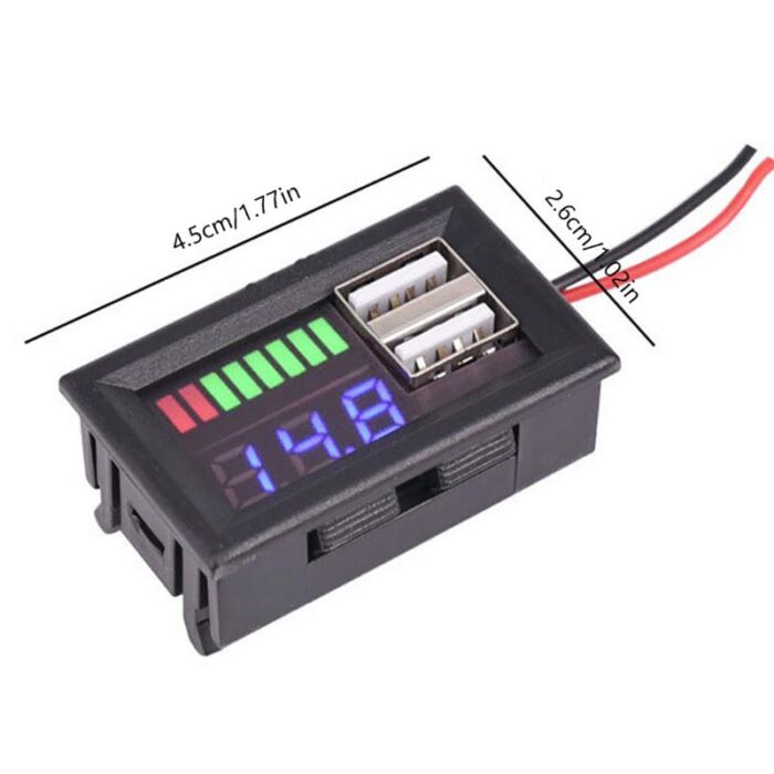 2 USB 12V to 60V DC Lead Acid / Lithium Battery Capacity And Voltage Indicator Tester