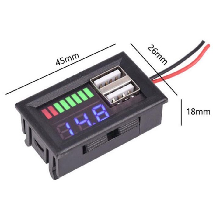 2 USB 12V to 60V DC Lead Acid / Lithium Battery Capacity And Voltage Indicator Tester